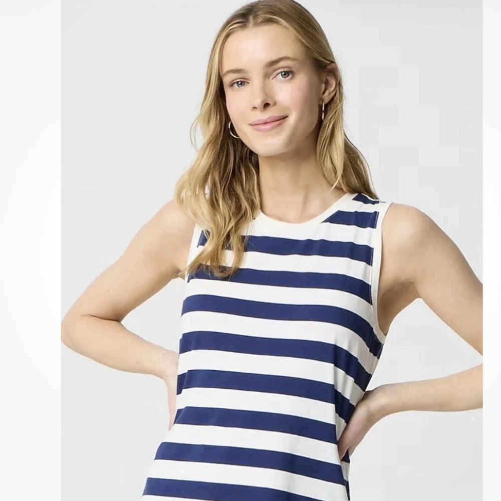 J. Crew Navy and White Striped Midi Dress